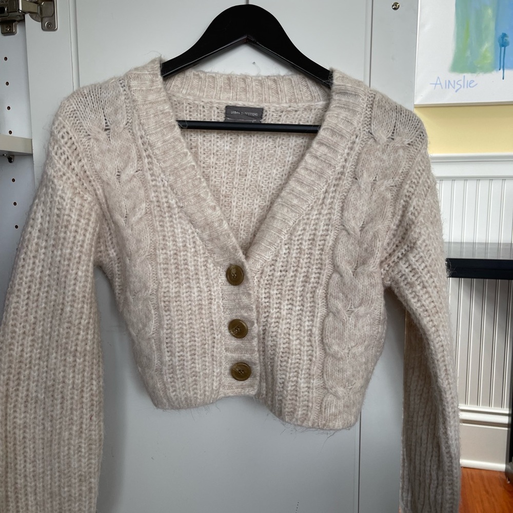 Cropped white cardigan